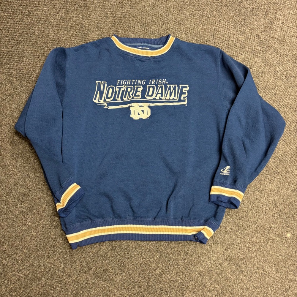 Vintage Logo Athletic Notre Dame Fighting Irish Sweatshirt Navy Blue Large